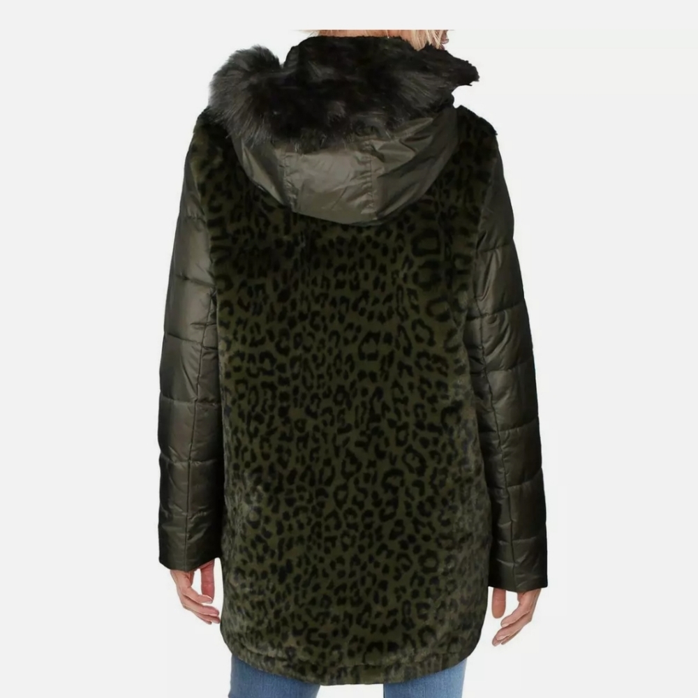 Via Spiga Womens Green Winter Faux Fur Hooded Coat Outerwear M - Picture 2 of 14